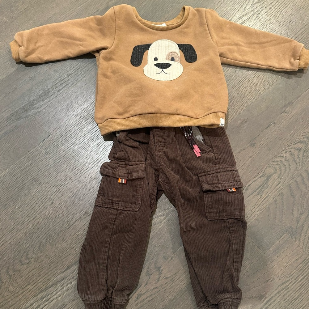 Cozy Brown Dog Print Kids Sweatshirt and Joggers Set